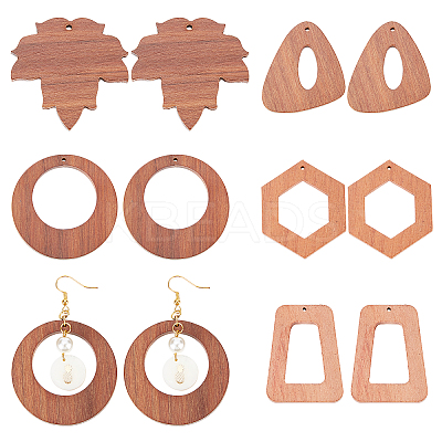 10Pcs 5 Styles Autumn Theme Wood Pendants WOOD-CA0001-53-1