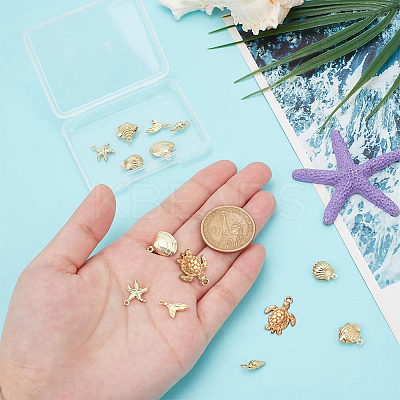 14Pcs 7 Styles Marine Theme Brass Charms FIND-PH0022-95-1