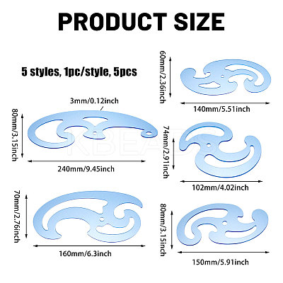 5Pcs 5 Styles Acrylic Drawing Template Measuring Ruler Set TOOL-WH0242-001-1