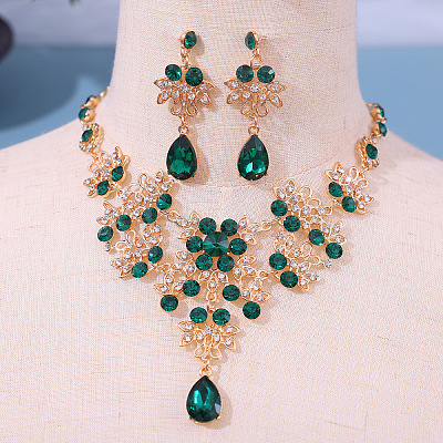 Alloy Rhinestone Pendant Necklaces & Stud Dangle Earrings Sets for Women WG381FF-02-1