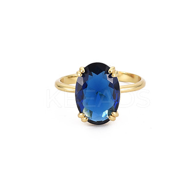 Oval Glass Open Cuff Ring RJEW-S049-001G-1