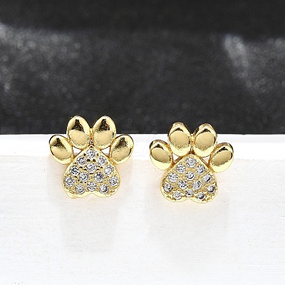 Clear Cubic Zirconia Dog Claw Print Stud Earrings EJEW-C035-02G-1