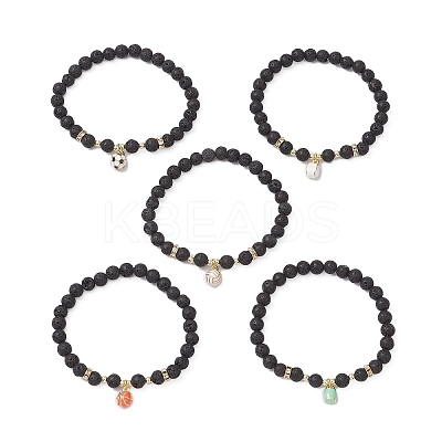 5Pcs 5 Styles Sport Theme Brass Enamel Charm Bracelets BJEW-JB12069-1