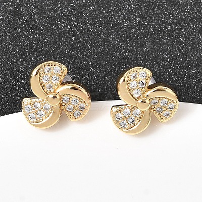 Brass Clear Cubic Zirconia Vortex Spiral Stud Earrings EJEW-A154-02G-1