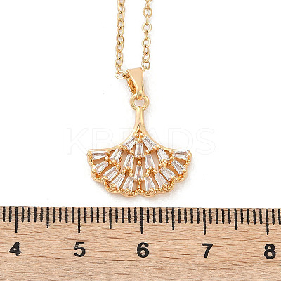 Ginkgo Leaf Brass Micro Pave Cubic Zirconia Pendant Neckalces NJEW-C076-26G-1