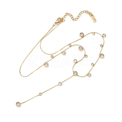 304 Stainless SteelPave Clear Cubic Zirconia Flat Round Link Chain Y Necklaces LS-NJEW-Z088-01G-1