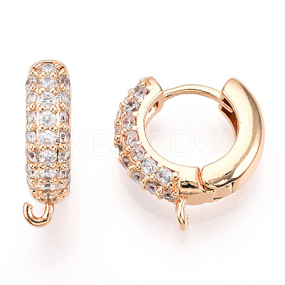 Brass with Crystal Rhinestone Hoop Earring Findings KK-C024-13KCG-1