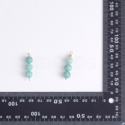 10Pcs Triple Natural Myanmar Jade Round Beaded Connector Charms PALLOY-SW00003-09-1