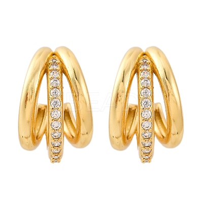 Triple C-Shaped Brass Micro Pave Clear Cubic Zirconia Stud Earrings LS-EJEW-R025-11G-1
