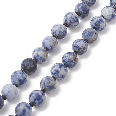 Natural Blue Spot Jasper & Wood Buddhist Necklace NJEW-JN04306-1