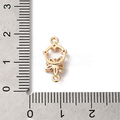 Brass Pave Clear Cubic Zirconia Flower Ring Links Connector Charms KK-C062-044G-01-1