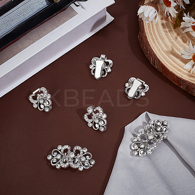 4Pcs Flower Alloy & Glass Cardigan Clips AJEW-PH0006-66AS-1