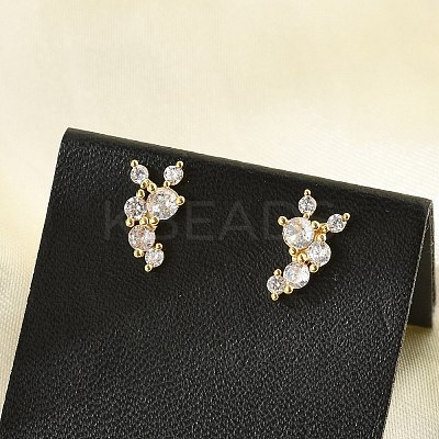 Brass Micro Pave Clear Cubic Zirconia Stud Earrings EJEW-R016-26G-16-1