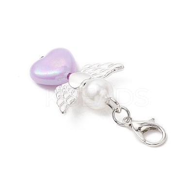 Heart Angel ABS Plastic Imitation Pearl & Acrylic Pendant Decorations HJEW-JM03528-01-1