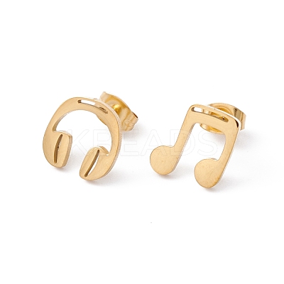 304 Stainless Steel Earphones and Music Notes Asymmetrical Earrings EJEW-E163-13G-1