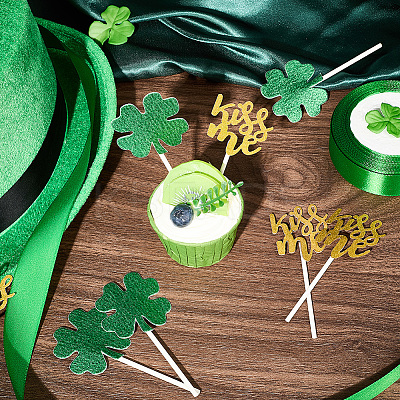 Saint Patrick's Day Clover Paper Cake Toppers AJEW-WH20022-29B-1