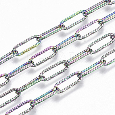 Ion Plating(IP) 304 Stainless Steel Textured Paperclip Chains CHS-S006-JN954-3-1