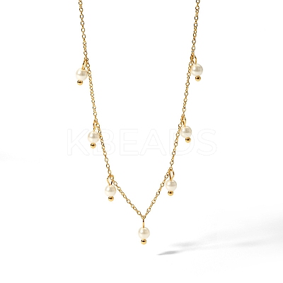 Stainless Steel & Resin Imitation Pearl Teardrop Bib Necklaces for Women PW-WG00361-01-1
