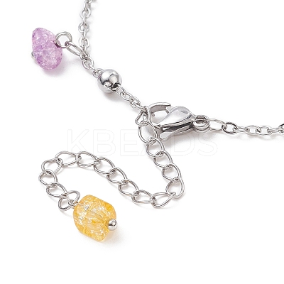 Synthetic Crackle Quartz Chips & 304 Stainless Steel Charm Bracelet for Women BJEW-JB09331-1