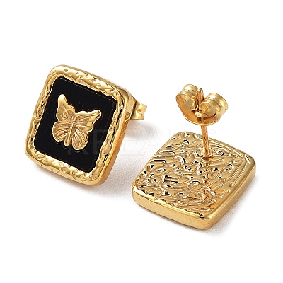 6 Pair 2 Color Square & Butterfly Acrylic Stud Earrings EJEW-A024-05-1