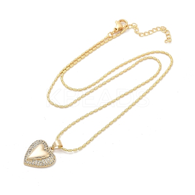 Brass Micro Pave Clear Cubic Zirconia Heart Pendant Necklaces NJEW-Q040-02G-1