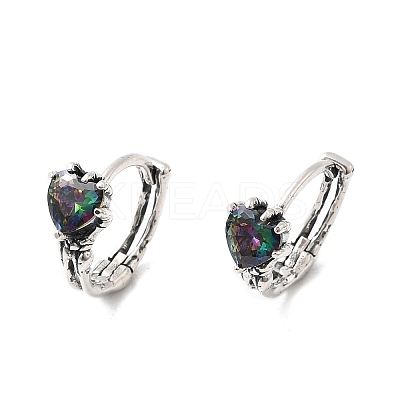 Halloween Heart 925 Sterling Silver Cubic Zirconia Hoop Earrings EJEW-P327-02AS-1