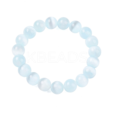 Round Natural Selenite Beaded Stretch Bracelets BJEW-L694-002B-01-1