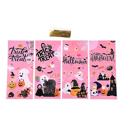 50Pcs Halloween Theme Rectangle Plastic Cookies Bags ABAG-H113-03B-1