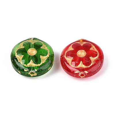 Flat Round with Flower Glass Beads GLAA-T025-59M-1