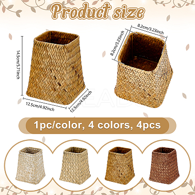 4Pcs 4 Colors Straw Wickerwork Flower Baskets AJEW-WA0004-20-1