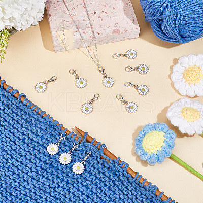 40Pcs Daisy Alloy Enamel Pendant Locking Stitch Markers HJEW-NB00206-1