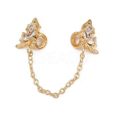 Brass Pave Clear Cubic Zirconia Butterfly European Safety Chains KK-K407-04G-1