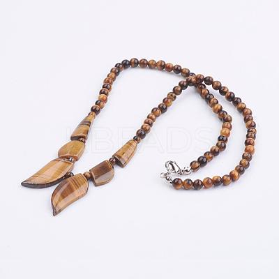 Natural Tiger Eye Beaded Necklaces NJEW-K083-04-1