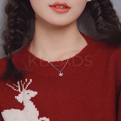925 Sterling Silver Micro Pave Clear Cubic Zirconia Christmas Snowflake Pendant Necklaces for Women FS-WG10658-02-1