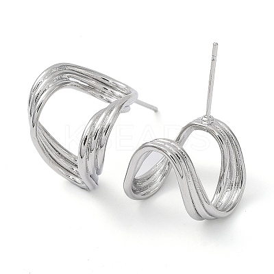 Brass Twist Wave Stud Earrings KK-C031-32P-1