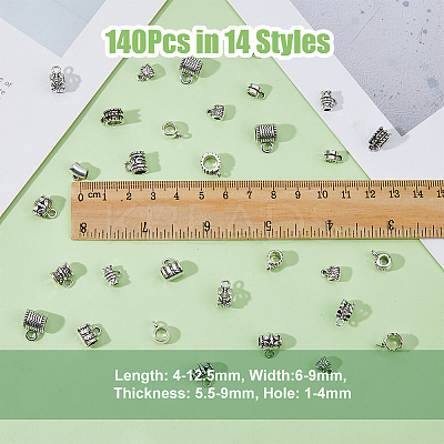 140pcs 14 style Tibetan Style Alloy Tube Bails TIBE-DC0001-13-1