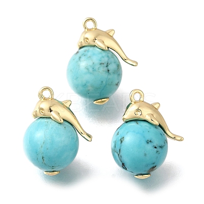 Synthetic Turquoise Round Pendants KK-U072-03G-1