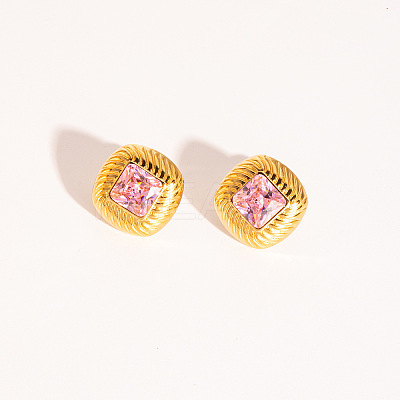 Retro Rhombus Stainless Steel Cubic Zirconia Stud Earrings for Women CQ6357-5-1