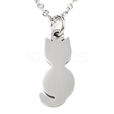 Non-Tarnish 201 Stainless Steel Kitten Pendant Necklaces NJEW-T009-JN125-40-1-1
