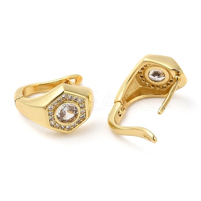Real 18K Gold Plated Brass with Cubic Zirconia Hexagon Hoop Earrings KK-Z033-30A-1