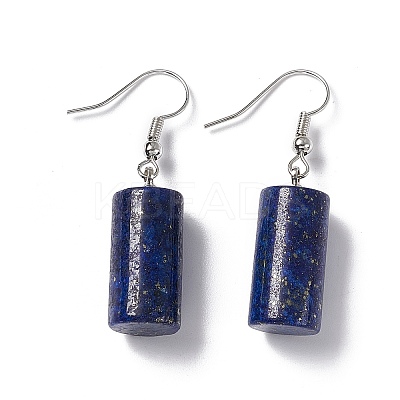 Natural Lapis Lazuli Cylindrical Dangle Earrings EJEW-D188-01P-03-1