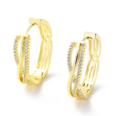 Clear Cubic Zirconia Criss Cross Hoop Earrings EJEW-G333-12G-1