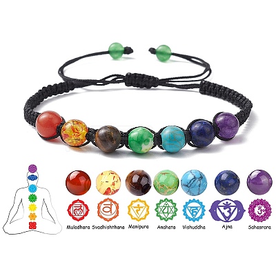 Round Natural Mixed Gemstone Braided Bead Bracelet BJEW-YW0001-11-1