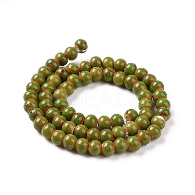 Handmade Fancy Antique Glazed Porcelain Ceramic Round Beads Strands PORC-L019-13mm-10-1
