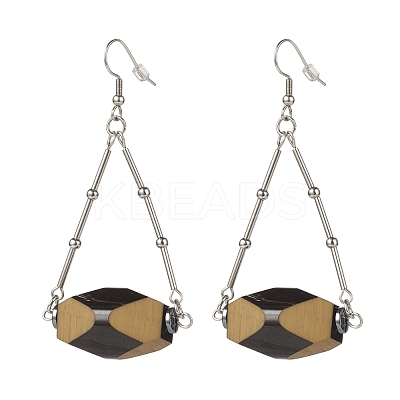 Synthetic Hematite & Acrylic Oval Dangle Earrings EJEW-JE04975-1