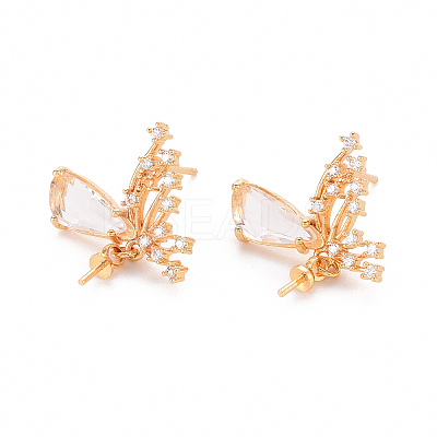 Brass Micro Pave Clear Cubic Zirconia Earring Findings KK-T062-224G-NF-1