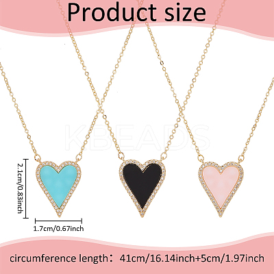 3Pcs 3 Colors Rhinestone Heart Pendant Necklace NJEW-AN0001-69-1