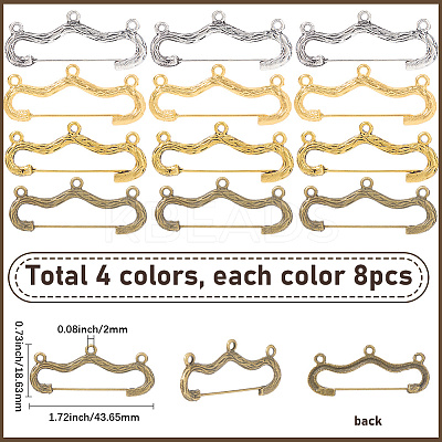 32Pcs 4 Colors Alloy Brooch Findings FIND-SC0014-87-1