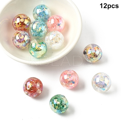 12Pcs 6 Colors Transparent Inner Flower Acrylic Beads RESI-YW0004-87-1