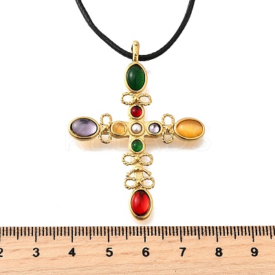 304 Stainless Steel Cubic Zirconia Pendant Necklaces NJEW-H070-03G-1